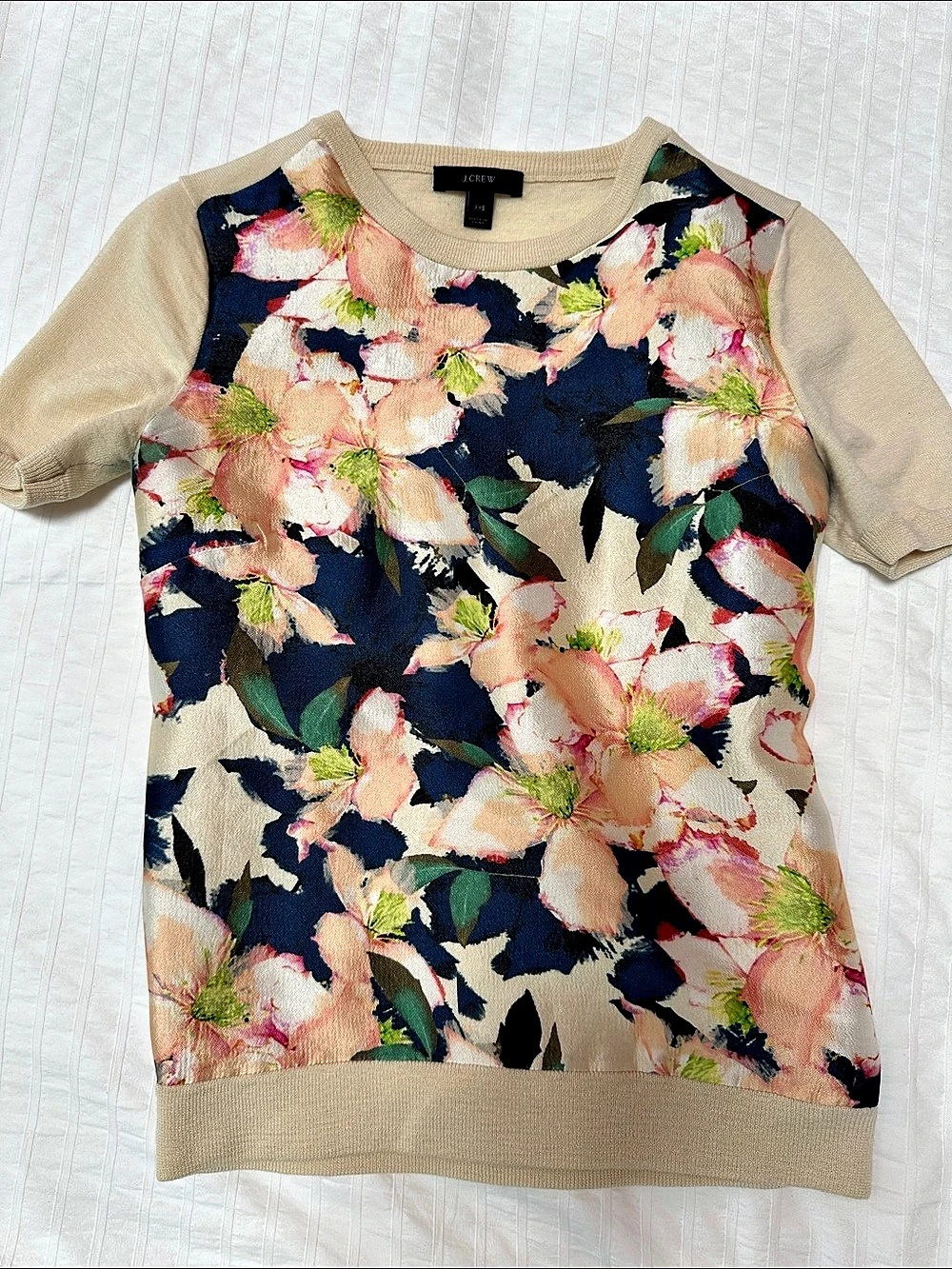 J.Crew Merino Silk-Panel Sweater in Cove Floral XXS